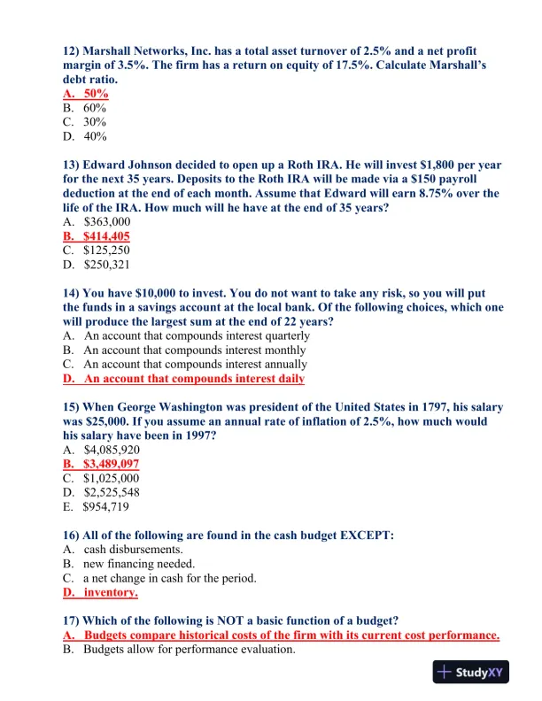 FIN 370 Final Exam - Page 14 preview image