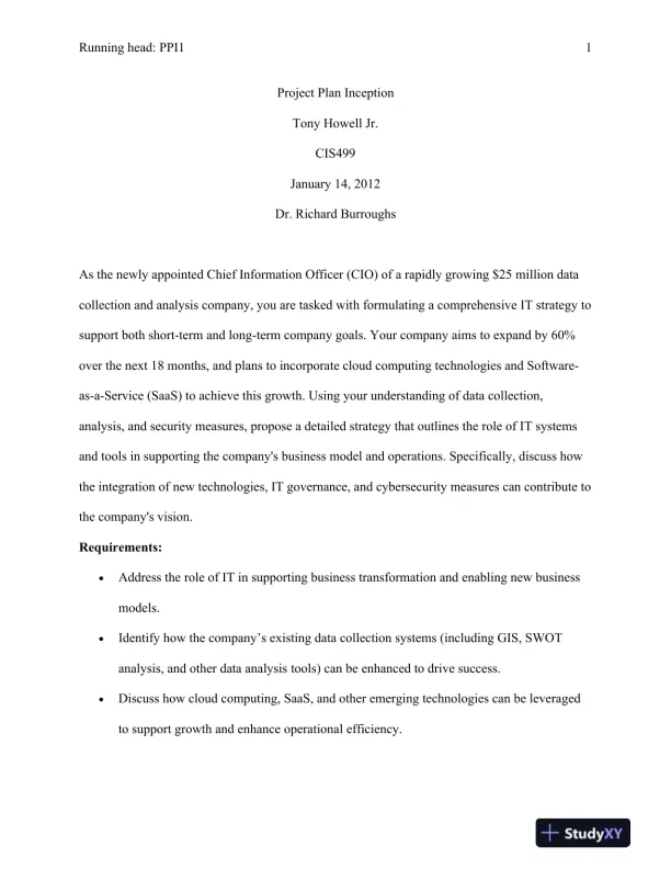 CIS 499 Project Plan Inception - Page 1 preview image