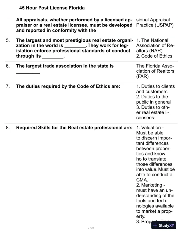 45 Hour Post License Florida Practice Exam with Answers (140 Solved Questions) - Page 3 preview image
