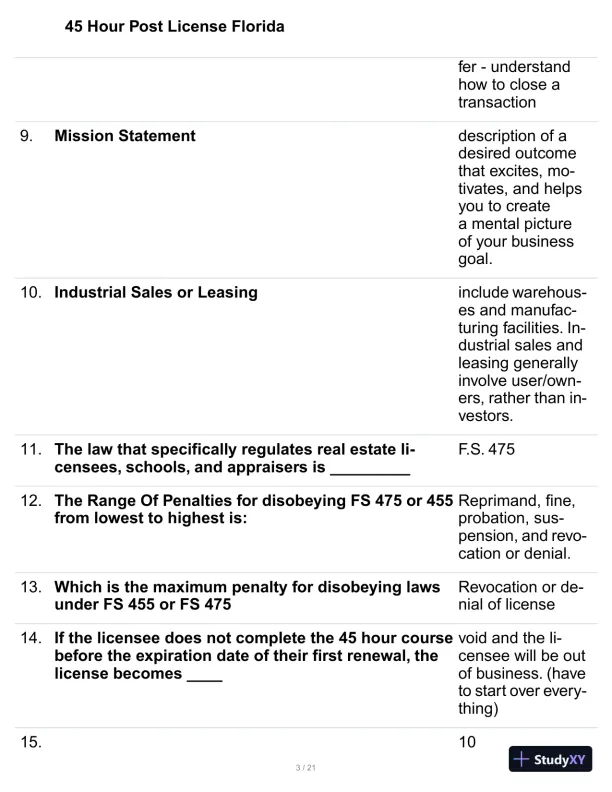 45 Hour Post License Florida Practice Exam with Answers (140 Solved Questions) - Page 4 preview image