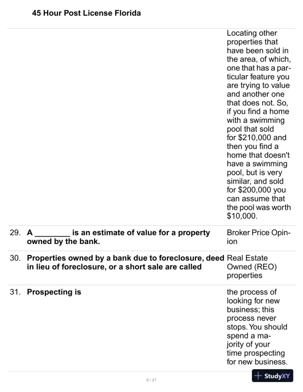 45 Hour Post License Florida Practice Exam with Answers (140 Solved Questions) - Page 7 preview image