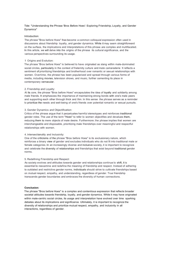 Understanding the Phrase Bros Before Hoes Explorin - Page 1 preview image