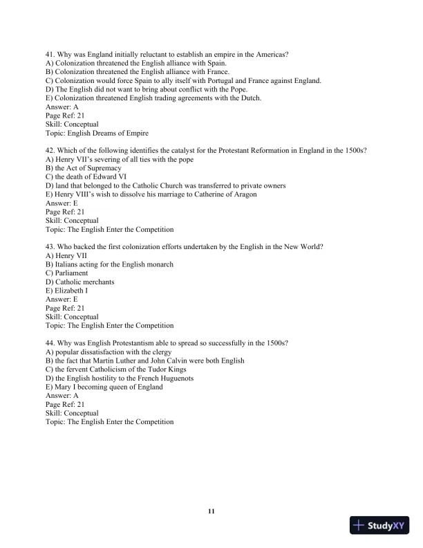 America Past and Present, Volume 1 (to 1877) 8th Edition Test Bank - Page 14 preview image
