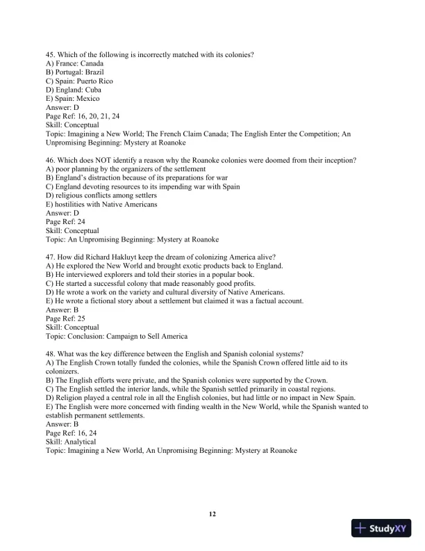 America Past and Present, Volume 1 (to 1877) 8th Edition Test Bank - Page 15 preview image