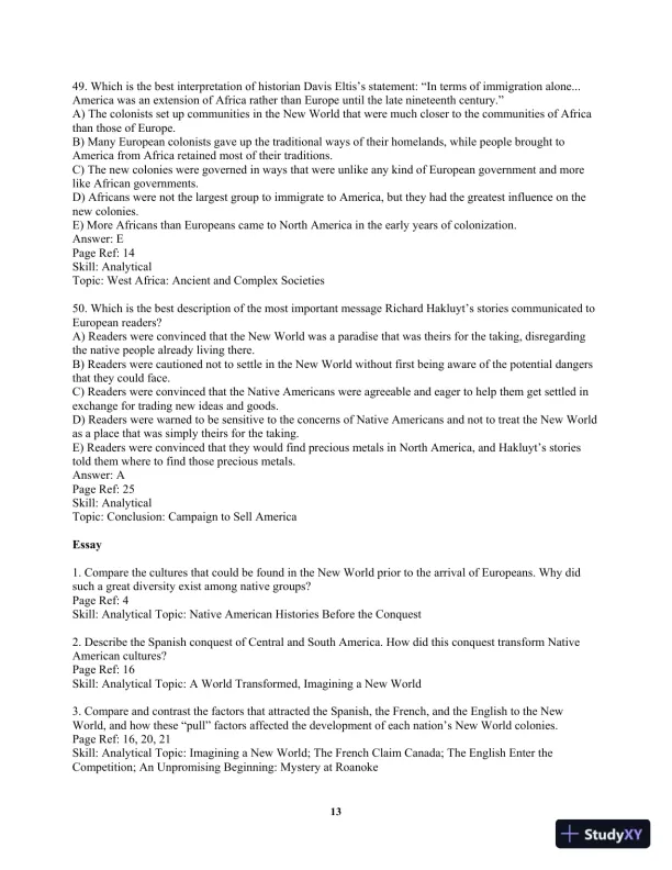 America Past and Present, Volume 1 (to 1877) 8th Edition Test Bank - Page 16 preview image
