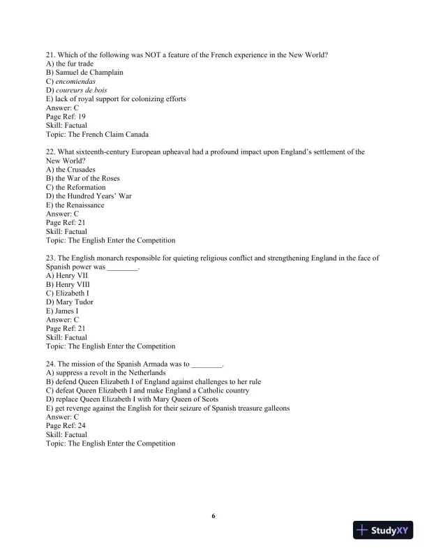 America Past and Present, Volume 1 (to 1877) 8th Edition Test Bank - Page 9 preview image