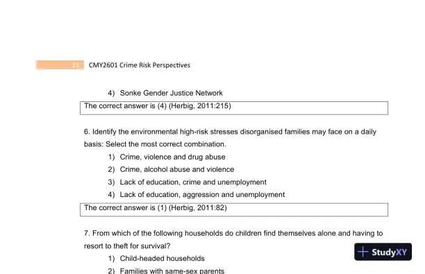 2023 CMY2601 Crime Risk Perspectives Practice Exam with Answers (130 Solved Questions) - Page 13 preview image