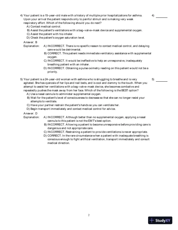 Emergency Care (EMT), 13th Edition Test Bank - Page 20 preview image