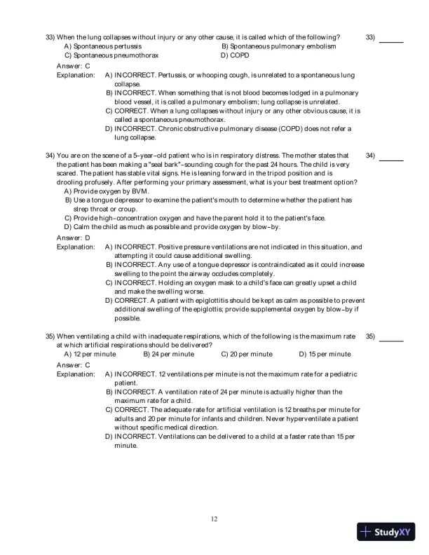 Emergency Care (EMT), 13th Edition Test Bank - Page 30 preview image