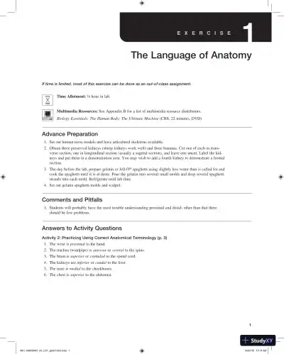Solution Manual for Laboratory Manual for Anatomy and Physiology, 6th Edition - Page 1 preview image