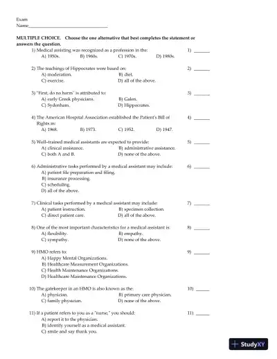 Clinical Medical Assisting: Foundations and Practice 1st Edition Test Bank - Page 1 preview image