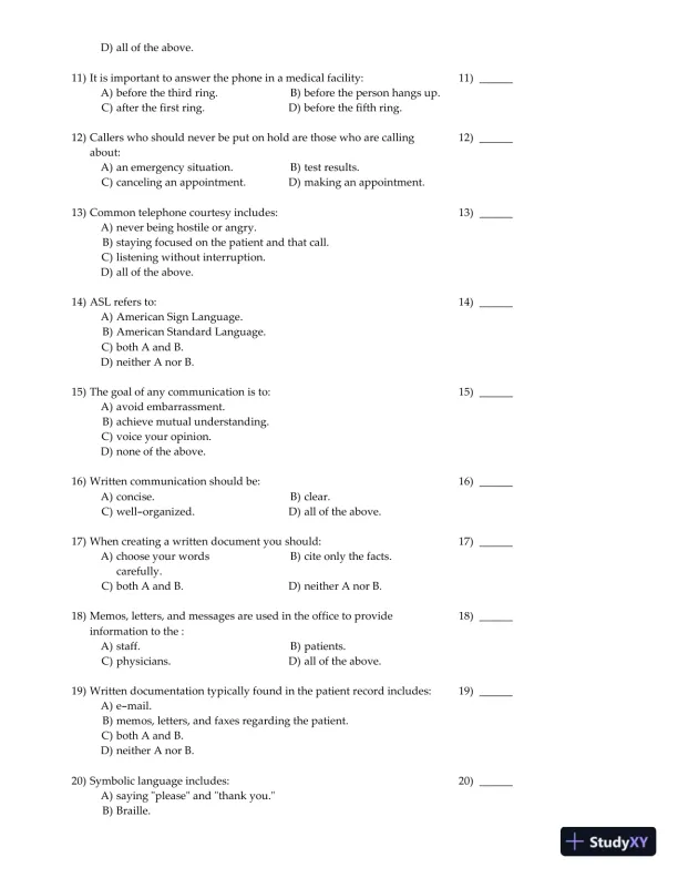 Clinical Medical Assisting: Foundations and Practice 1st Edition Test Bank - Page 10 preview image
