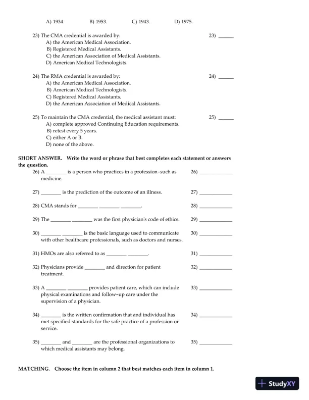 Clinical Medical Assisting: Foundations and Practice 1st Edition Test Bank - Page 4 preview image