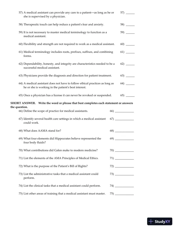 Clinical Medical Assisting: Foundations and Practice 1st Edition Test Bank - Page 6 preview image