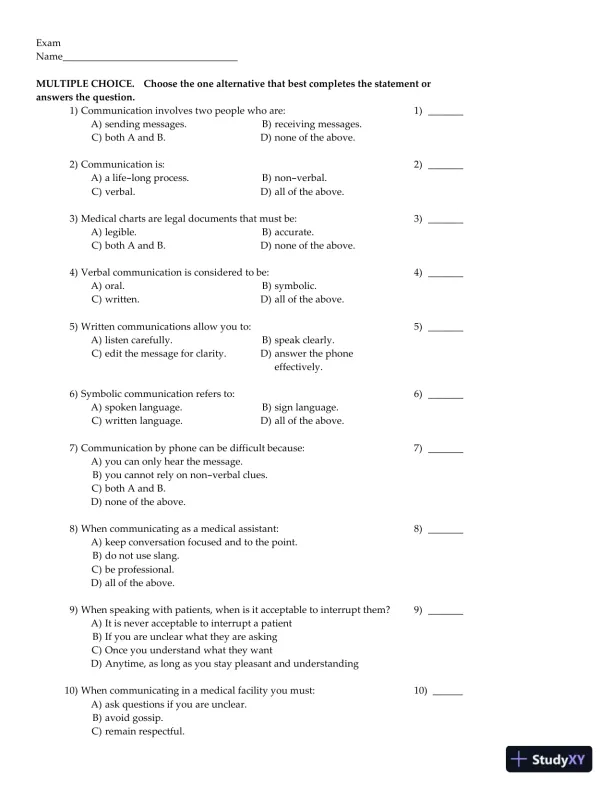 Clinical Medical Assisting: Foundations and Practice 1st Edition Test Bank - Page 9 preview image