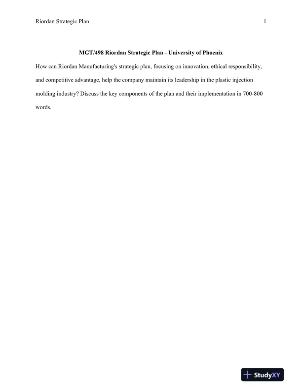 MGT/498 Riordan Strategic Plan - University of Phoenix - Page 1 preview image