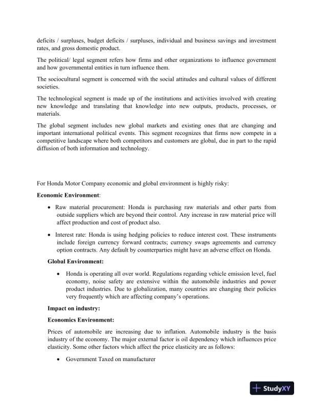Assignment 2 External and Internal Environment Honda Motor Co - Page 3 preview image