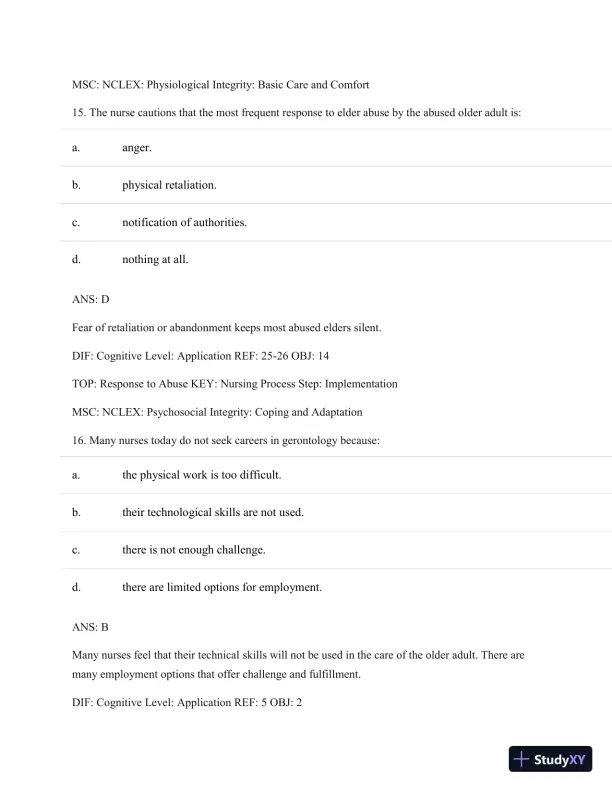 Test Bank For Basic Geriatric Nursing, 5e (Wold, Basic Geriatric Nursing), 5th Edition - Page 10 preview image