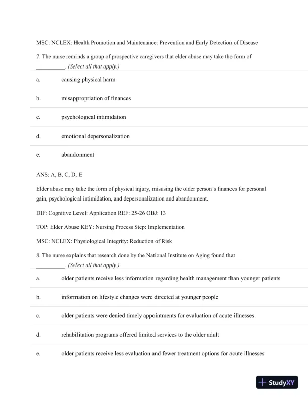 Test Bank For Basic Geriatric Nursing, 5e (Wold, Basic Geriatric Nursing), 5th Edition - Page 17 preview image