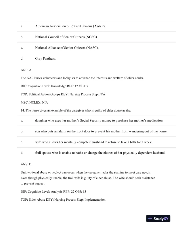 Test Bank For Basic Geriatric Nursing, 5e (Wold, Basic Geriatric Nursing), 5th Edition - Page 9 preview image