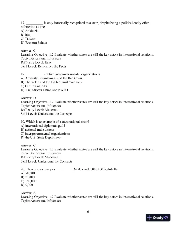 Test Bank for International Relations, Brief Edition, 8th Edition - Page 9 preview image