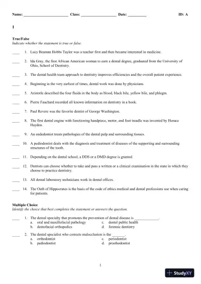 Dental Assisting: A Comprehensive Approach 5th Edition Test Bank - Page 1 preview image