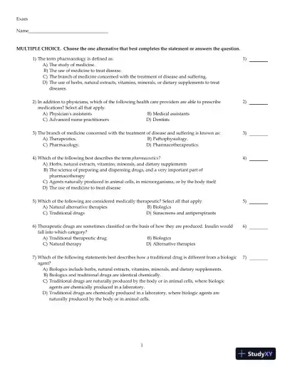 Test Bank For Core Concepts in Pharmacology, 3rd Edition - Page 1 preview image