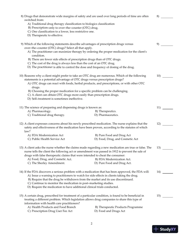 Test Bank For Core Concepts in Pharmacology, 3rd Edition - Page 3 preview image