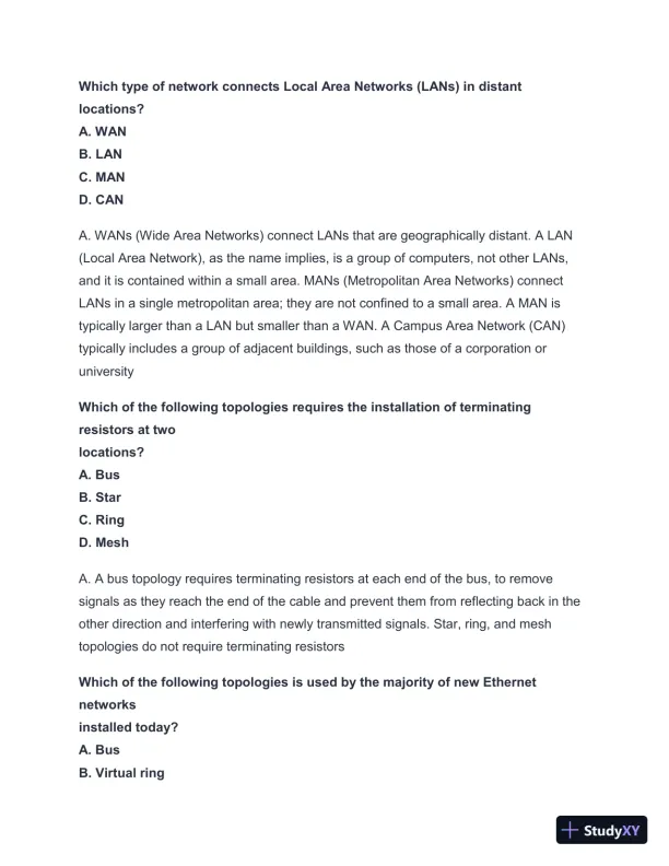 2024-2025 NET + n10-008 Practice Exam with Answers (202 Solved Questions) - Page 21 preview image