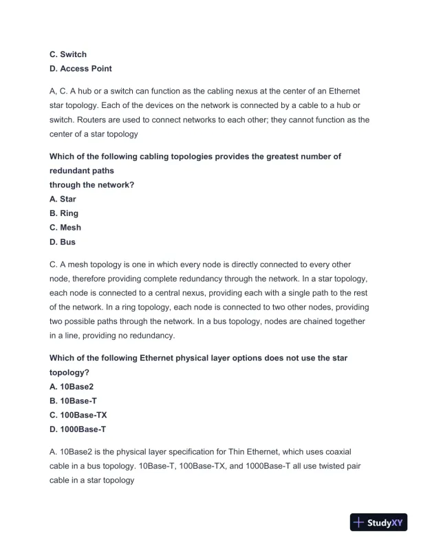 2024-2025 NET + n10-008 Practice Exam with Answers (202 Solved Questions) - Page 24 preview image