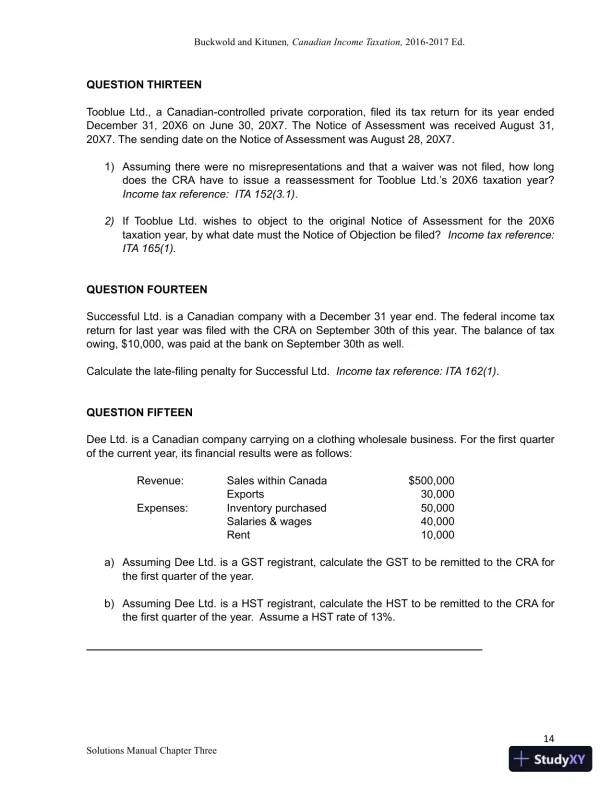 Canadian Income Taxation 2016/2017 Edition Solution Manual - Page 20 preview image