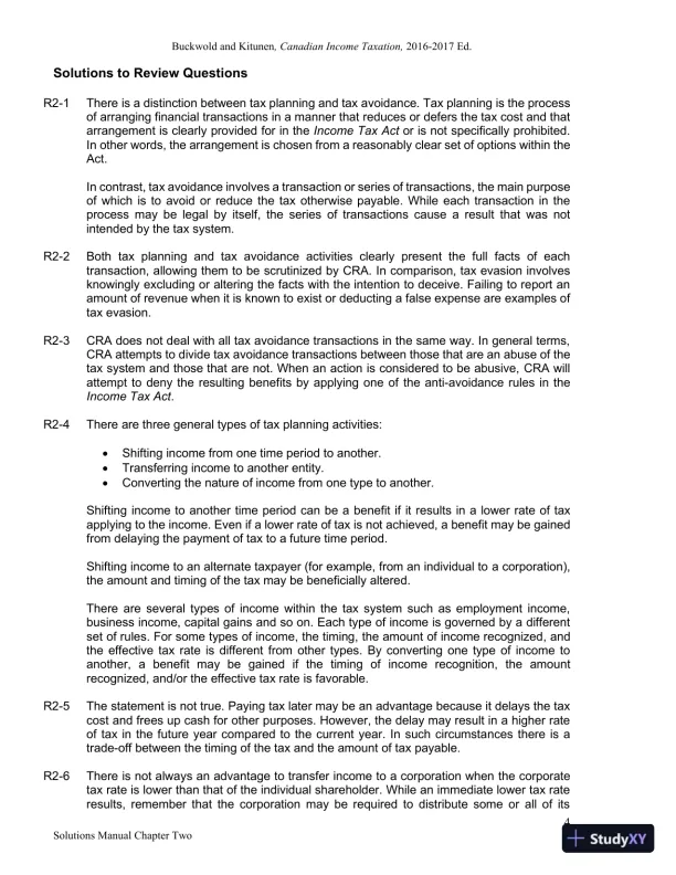 Canadian Income Taxation 2016/2017 Edition Solution Manual - Page 5 preview image