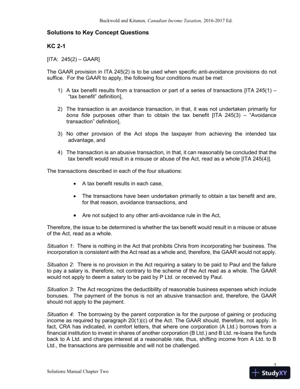 Canadian Income Taxation 2016/2017 Edition Solution Manual - Page 8 preview image