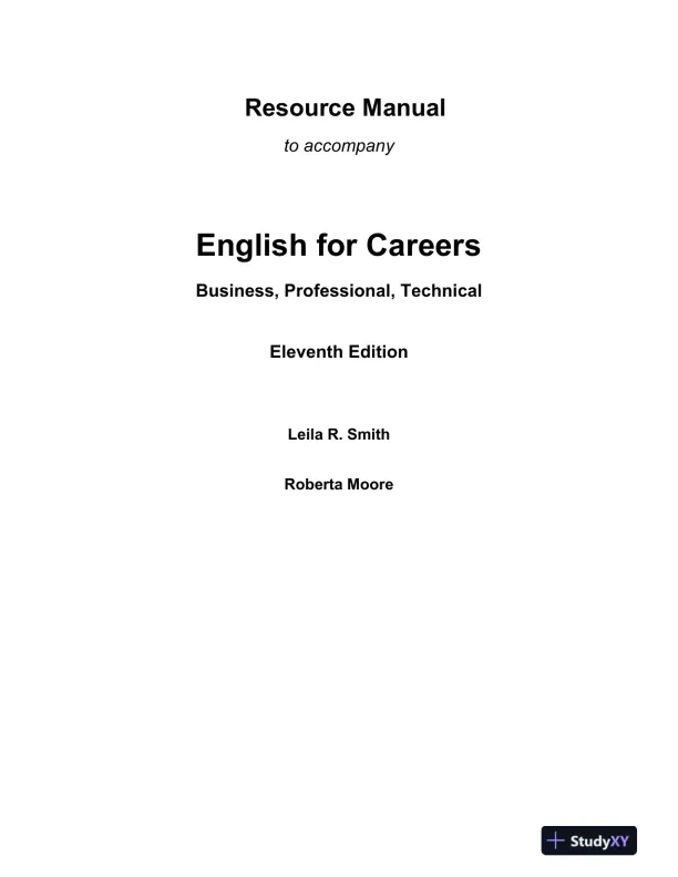 Solution Manual for English for Careers: Business, Professional and Technical, 11th Edition - Page 1 preview image