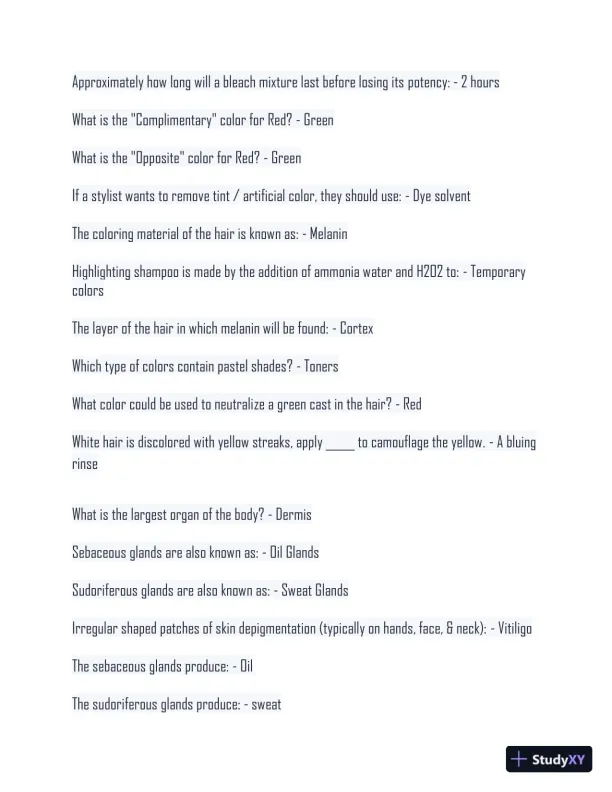State Board Florida Cosmetology Practice Exam With Answers (209 Solved Questions) - Page 3 preview image