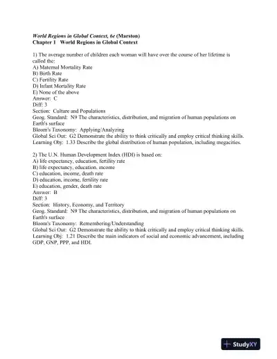 World Regions in Global Context: Peoples, Places, and Environments 6th Edition Test Bank - Page 1 preview image