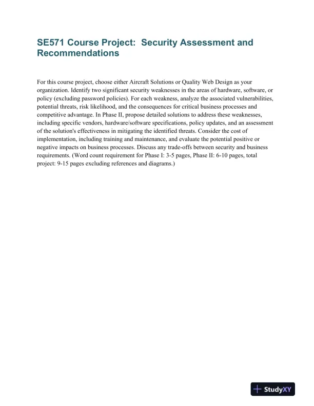 SE571 Course Project: Security Assessment and Recommendations - Page 1 preview image