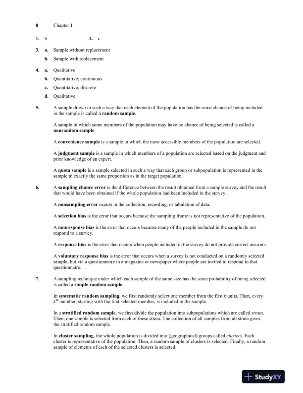 Solution Manual for Introductory Statistics, 9th Edition - Page 9 preview image