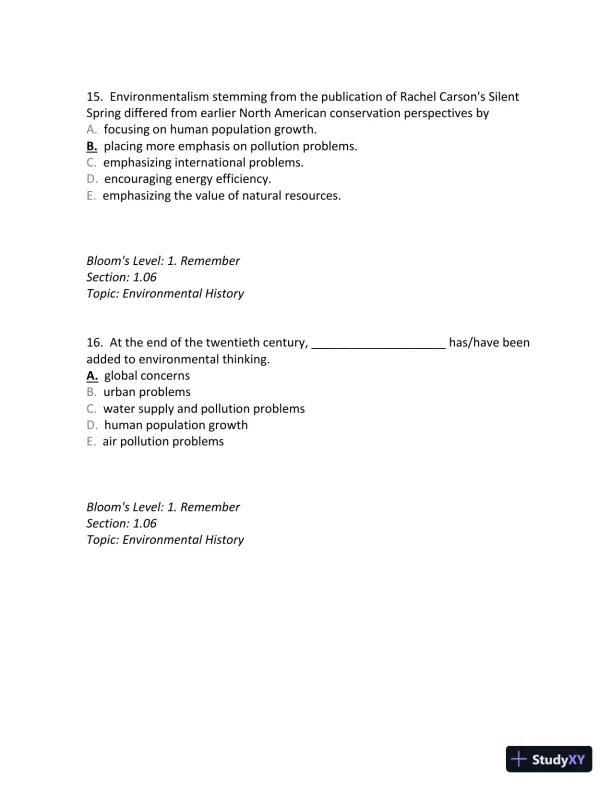 Principles of Environmental Science: Inquiry and Applications, 6th Edition Test Bank - Page 11 preview image