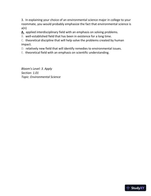 Principles of Environmental Science: Inquiry and Applications, 6th Edition Test Bank - Page 3 preview image