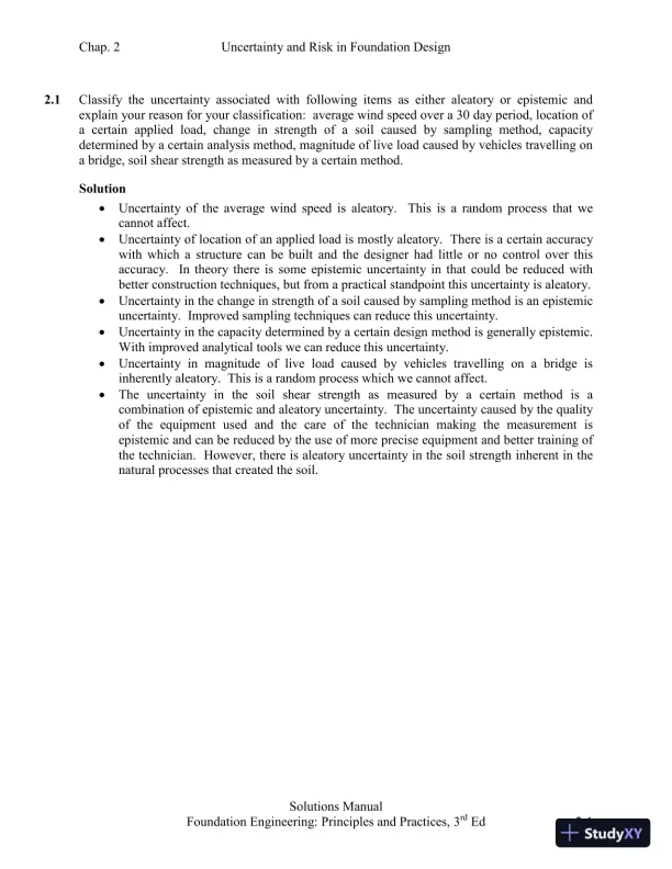 Solution Manual for Foundation Design: Principles and Practices, 3rd Edition - Page 1 preview image