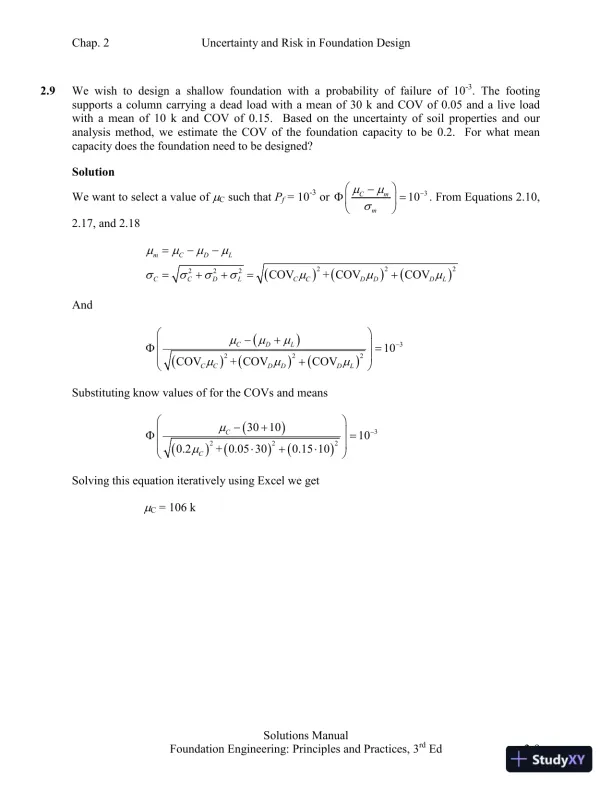 Solution Manual for Foundation Design: Principles and Practices, 3rd Edition - Page 10 preview image