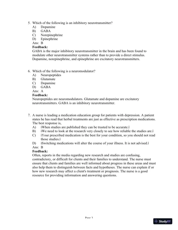 Test Bank for Psychiatric-Mental Health Nursing, 8th Edition (Chapters 1-24) - Page 16 preview image