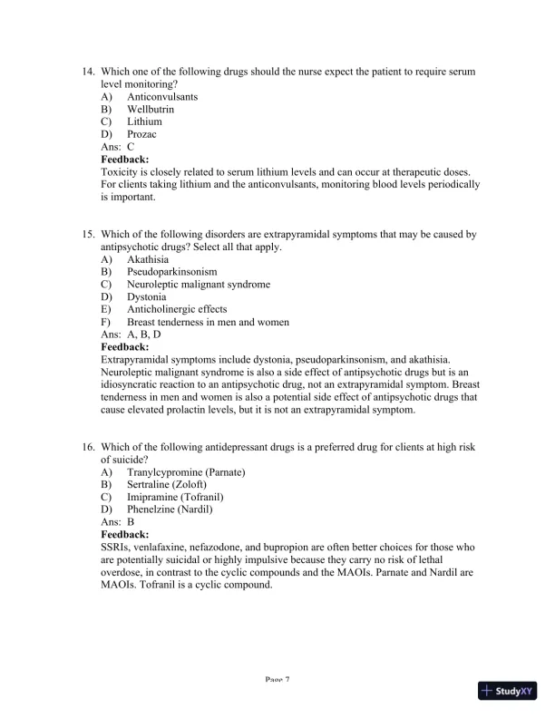 Test Bank for Psychiatric-Mental Health Nursing, 8th Edition (Chapters 1-24) - Page 20 preview image