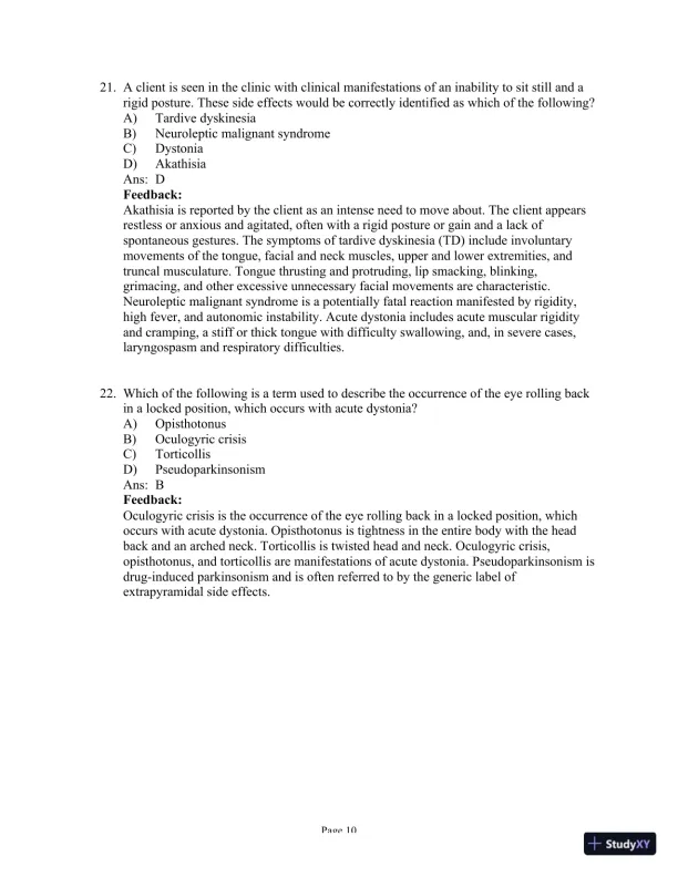 Test Bank for Psychiatric-Mental Health Nursing, 8th Edition (Chapters 1-24) - Page 23 preview image