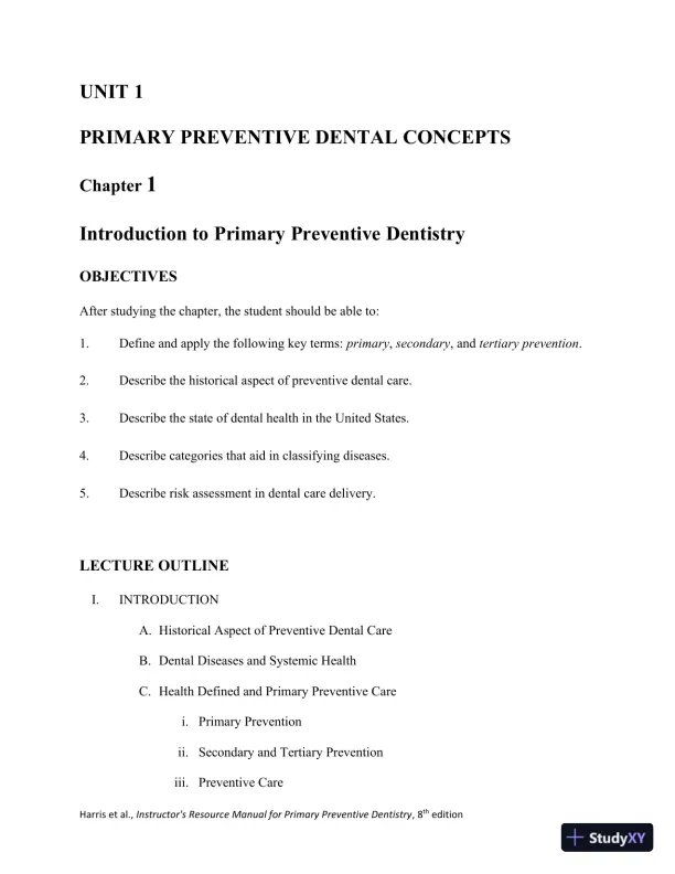 Class Notes for Primary Preventive Dentistry, 8th Edition - Page 1 preview image