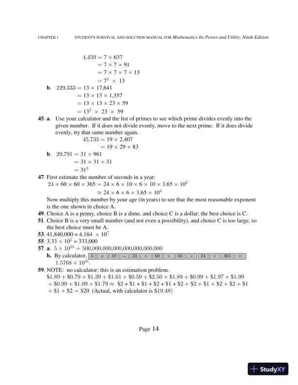 Solution Manual for Mathematics: Its Power and Utility, 10th Edition - Page 19 preview image