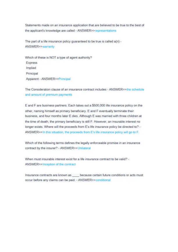 Texas Life and Health Insurance Exam 150 Questions - Page 2 preview image