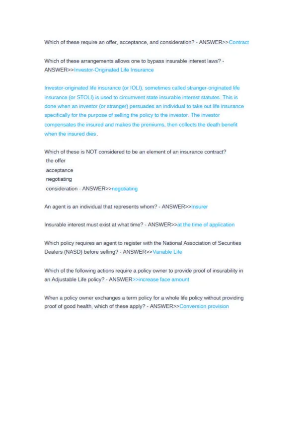 Texas Life and Health Insurance Exam 150 Questions - Page 3 preview image