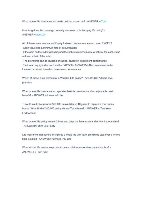 Texas Life and Health Insurance Exam 150 Questions - Page 4 preview image